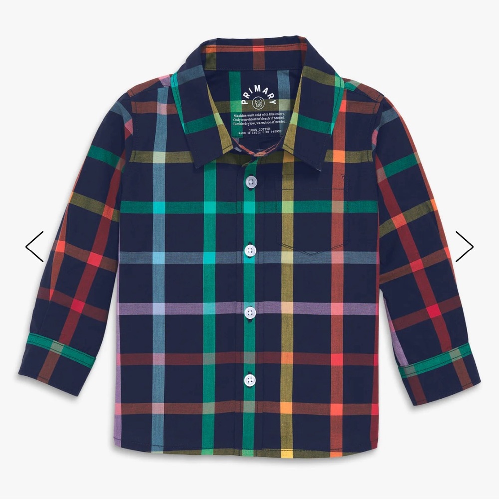 Baby rainbow plaid button down - 3-6mos - newly dry cleaned - PRIMARY brand